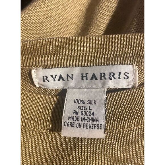 Ryan Harris Carmel Tan Silk Knitted Drop Shoulder Light Midi Dress Wm’s Sz Large - Picture 3 of 3